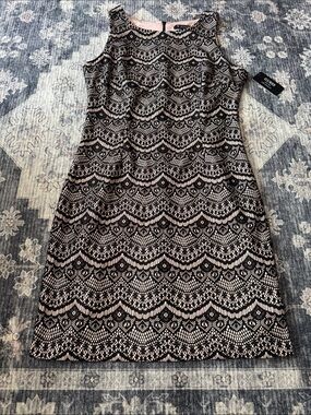 Guess Black Lace Sheath Dress with Blush Underlay